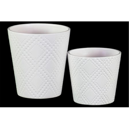 URBAN TRENDS COLLECTION Ceramic Round Pot with Embossed Classic Pattern Design Body White Set of 2 37324